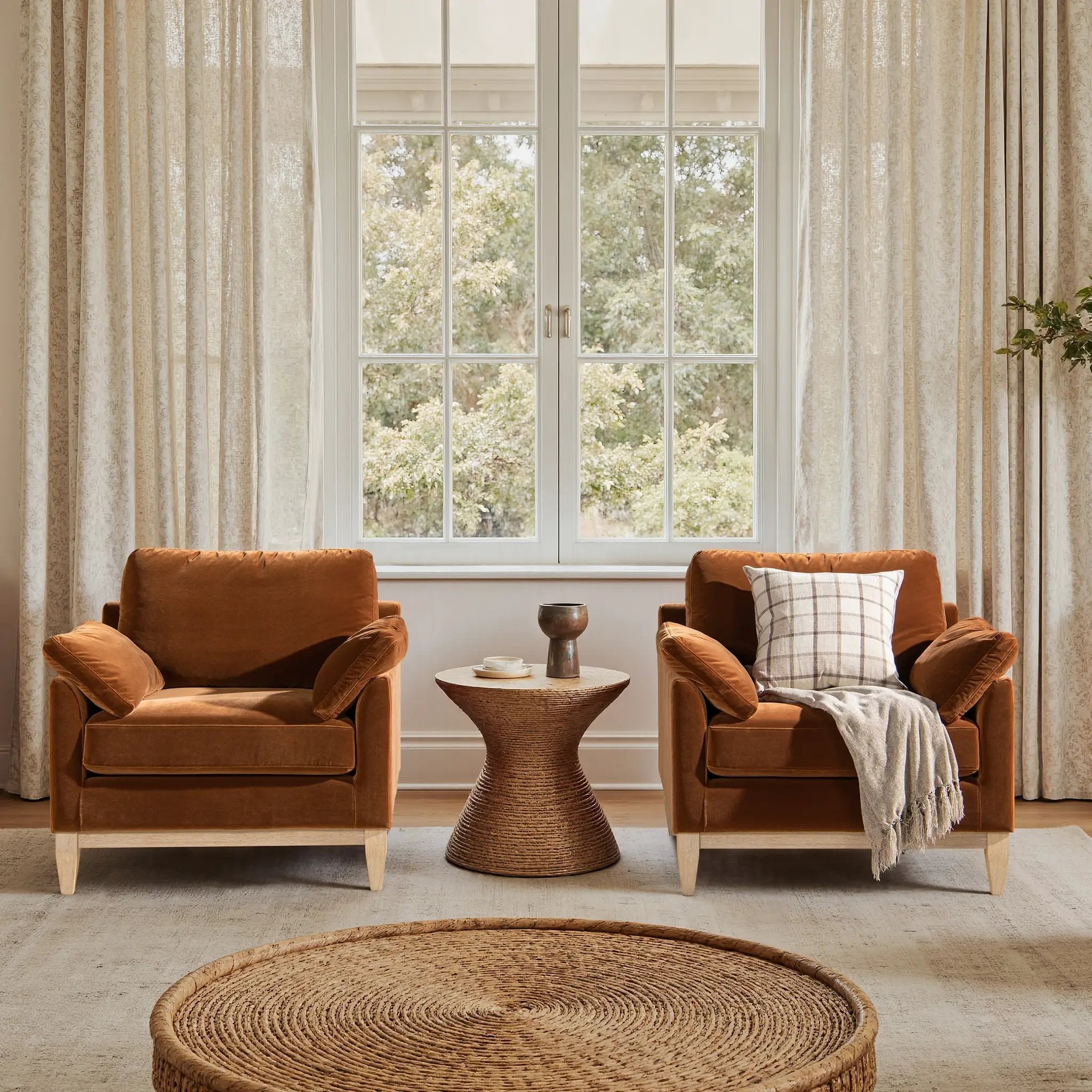 Pasadena 36" Wide Modern Farmhouse Accent Arm Chair, Burnt Orange Velvet by HouseOfZazla