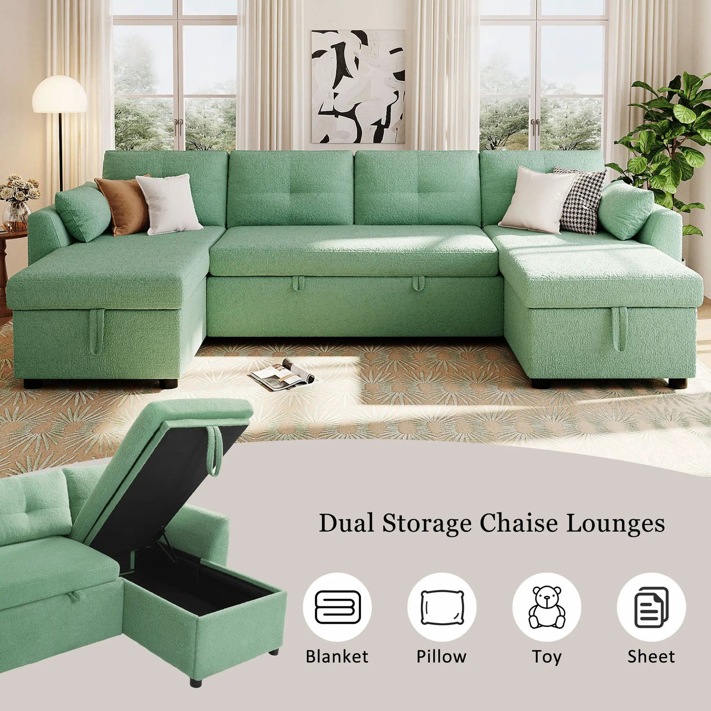 U-Shaped Sectional Sofa Bed With Storage And USB Ports by Unique Piece Furniture