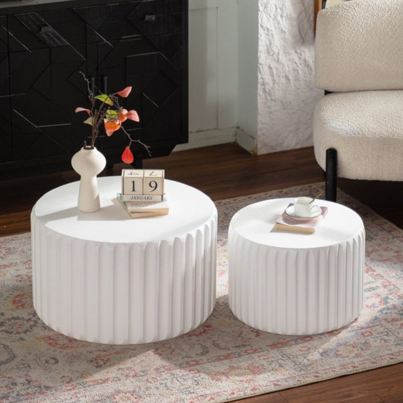 White Scalloped Round Coffee Table Set: Nesting Design, Elegant Curved-Edge Shape by HouseOfZazla