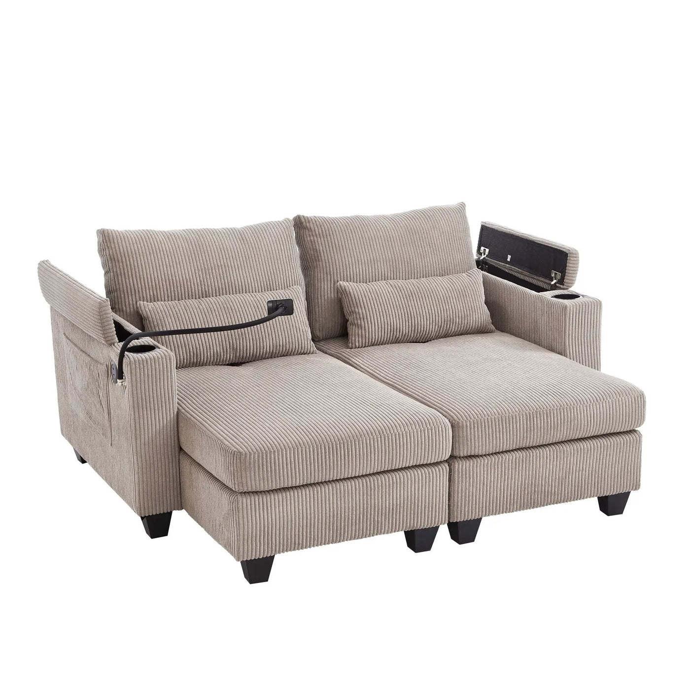 Convertible Chaise Lounge Sofa Chair With USB Ports, Cup Holders, Phone Holder And Storage by HouseOfZazla