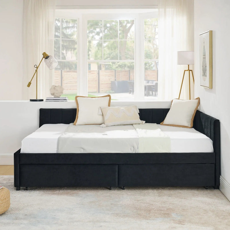 Upholstered Tufted Daybed Frame With Storage Drawers by HouseOfZazla