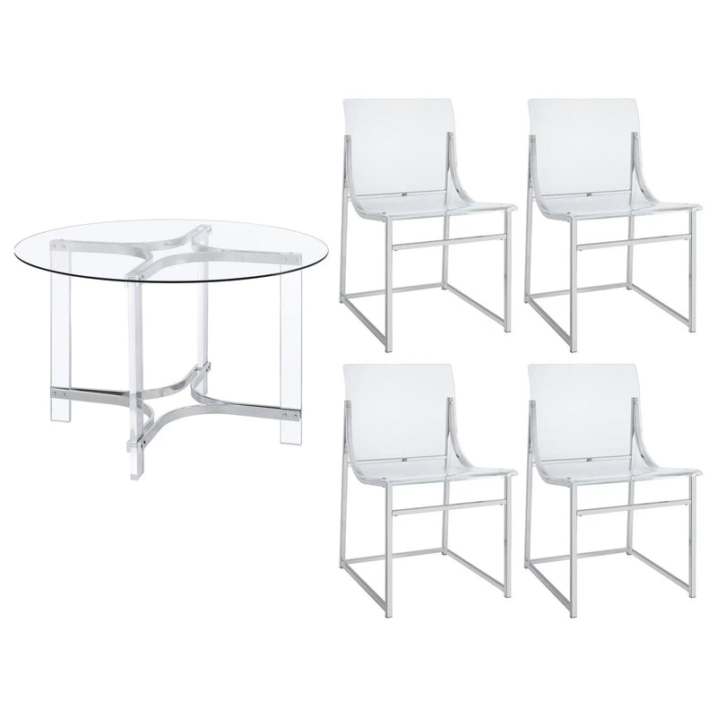 Keeling 5-piece Round Glass Top Acrylic Dining Set Chrome by Unique Piece Furniture