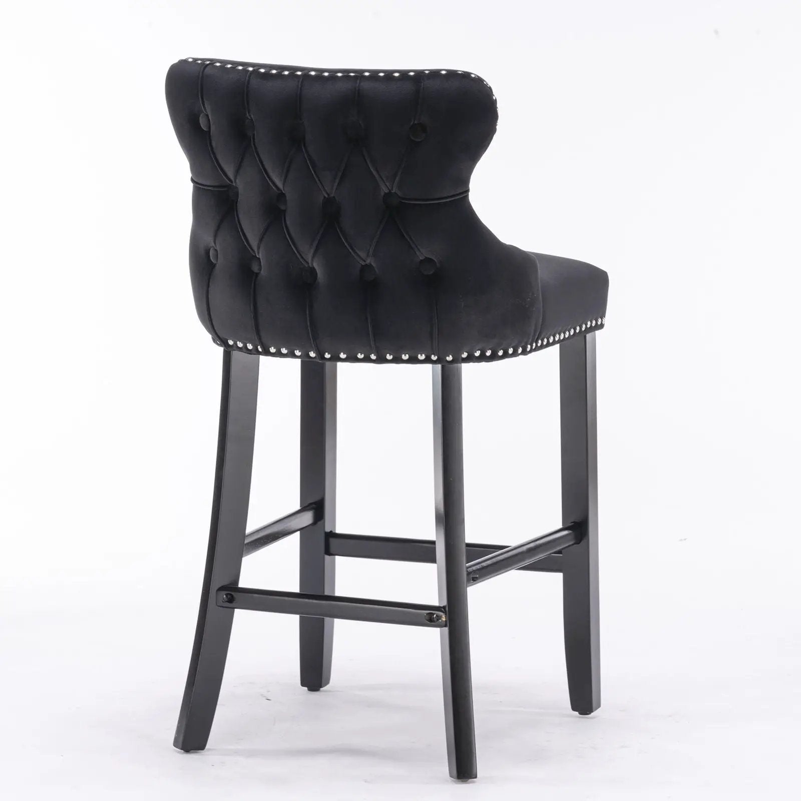 Contemporary Upholstered Wing-Back Barstools With Button Tufted Decoration And Wooden Legs, And Nailhead Trim, Leisure Style Bar Chairs, Bar Stools (Set of 2) by Unique Piece Furniture