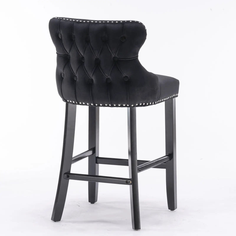 Contemporary Upholstered Wing-Back Barstools With Button Tufted Decoration And Wooden Legs, And Nailhead Trim, Leisure Style Bar Chairs, Bar Stools (Set of 2) by Unique Piece Furniture