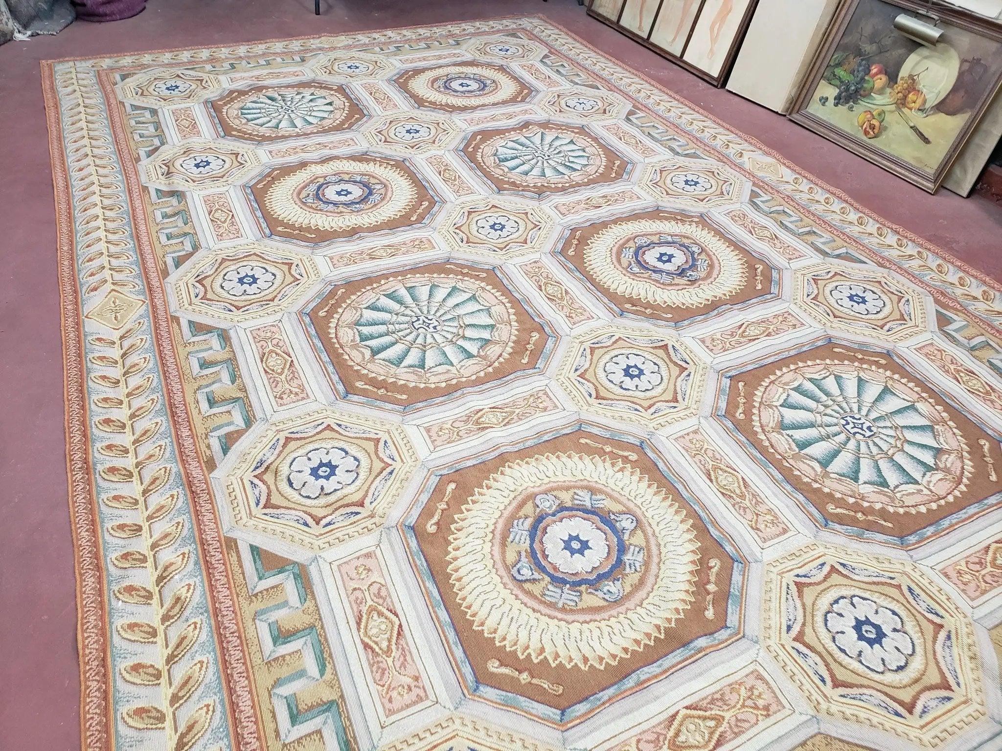 New Chinese Needlepoint Rug 8x14 - 9x14, French European Panel Design, Elegant Dining Room Rug, Flatweave Hand Woven Carpet, Handmade, Wool by Jewel Rugs