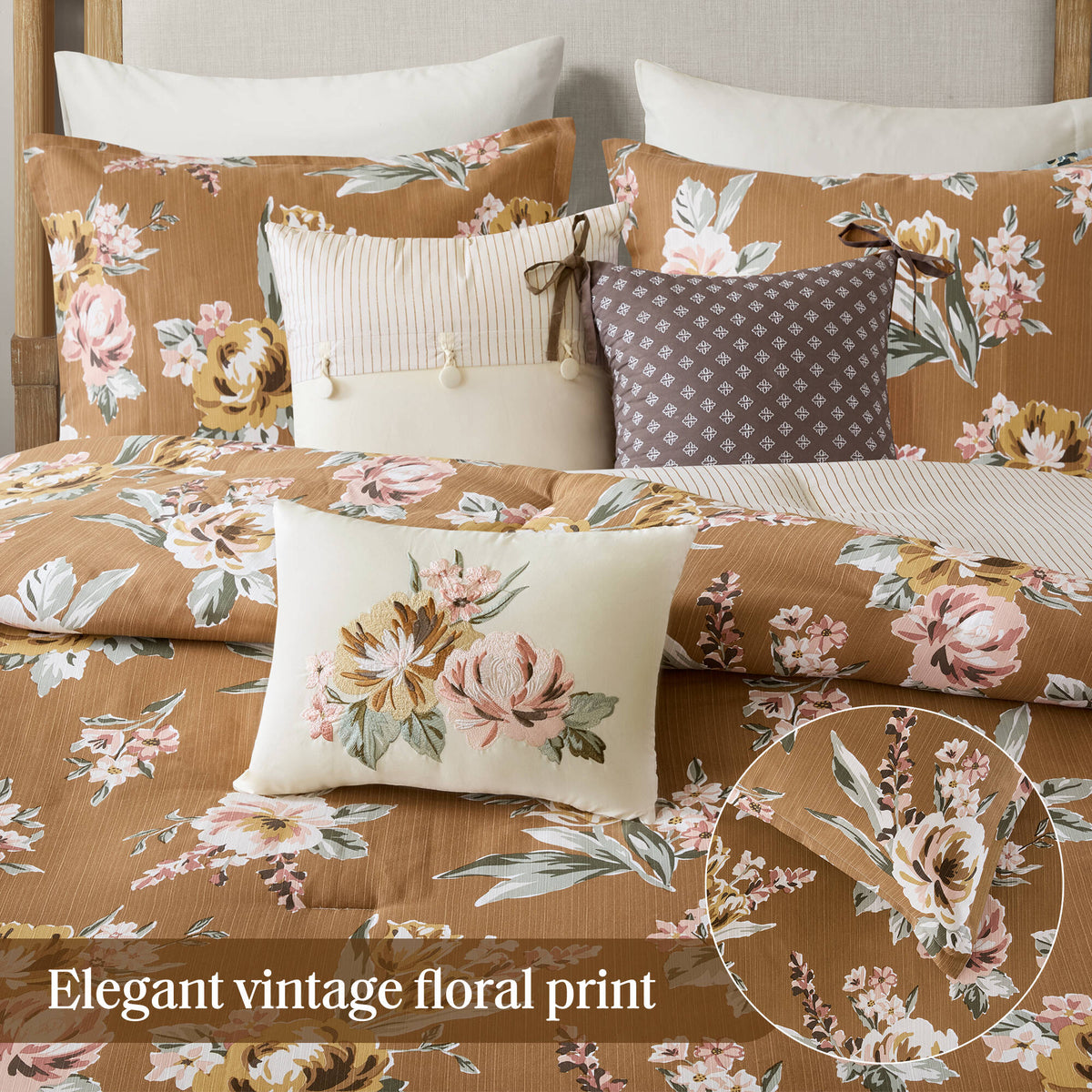 7-Piece King Vin Floral Comforter Set - Terracotta, photo 8 of 10