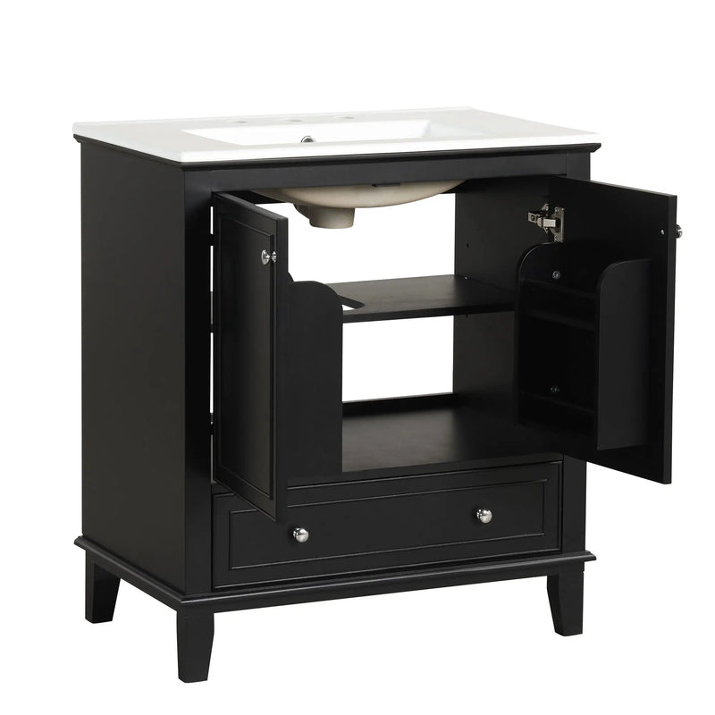 30" Bathroom Vanity With Sink Combo, Multi Functional Bathroom Cabinet With Doors And Drawer - Black by HouseOfZazla