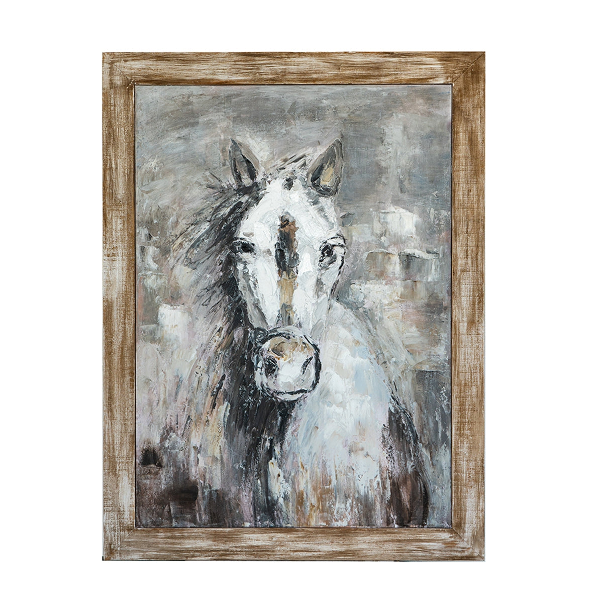 35.4x47.2x1.2" Hand-Painted White Horse Artwork by HouseOfZazla