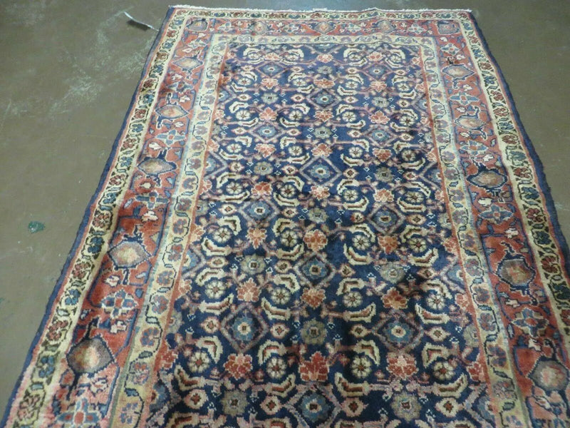 3'7" X 10' Antique Handmade India Floral Oriental Wool Runner Rug Organic Blue by Jewel Rugs