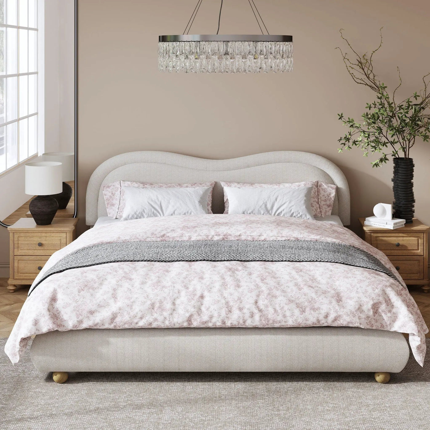 Upholstered Platform Bed Frame With Curved Headboard by HouseOfZazla