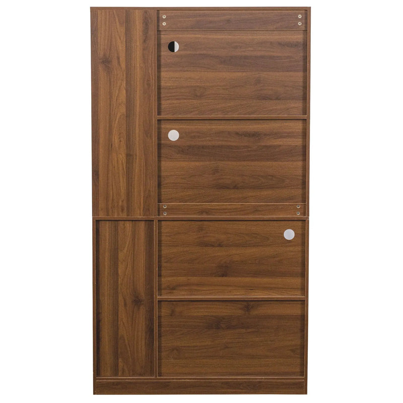 Tall Kitchen Pantry Cabinet With 4 Tier Side Shelf, 2 Drawers, Freestanding Food Hutch With Microwave Stand For Dining Room - Walnut by HouseOfZazla