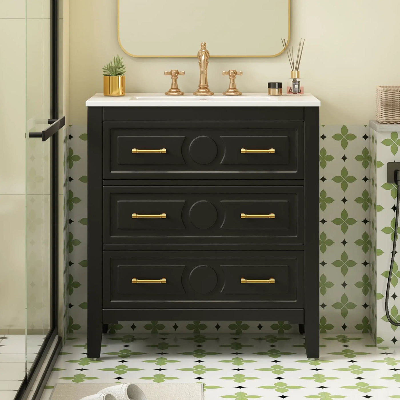 Retro Bathroom Vanity With Sink Combo, Free Standing Single Set With 3 Drawers by HouseOfZazla