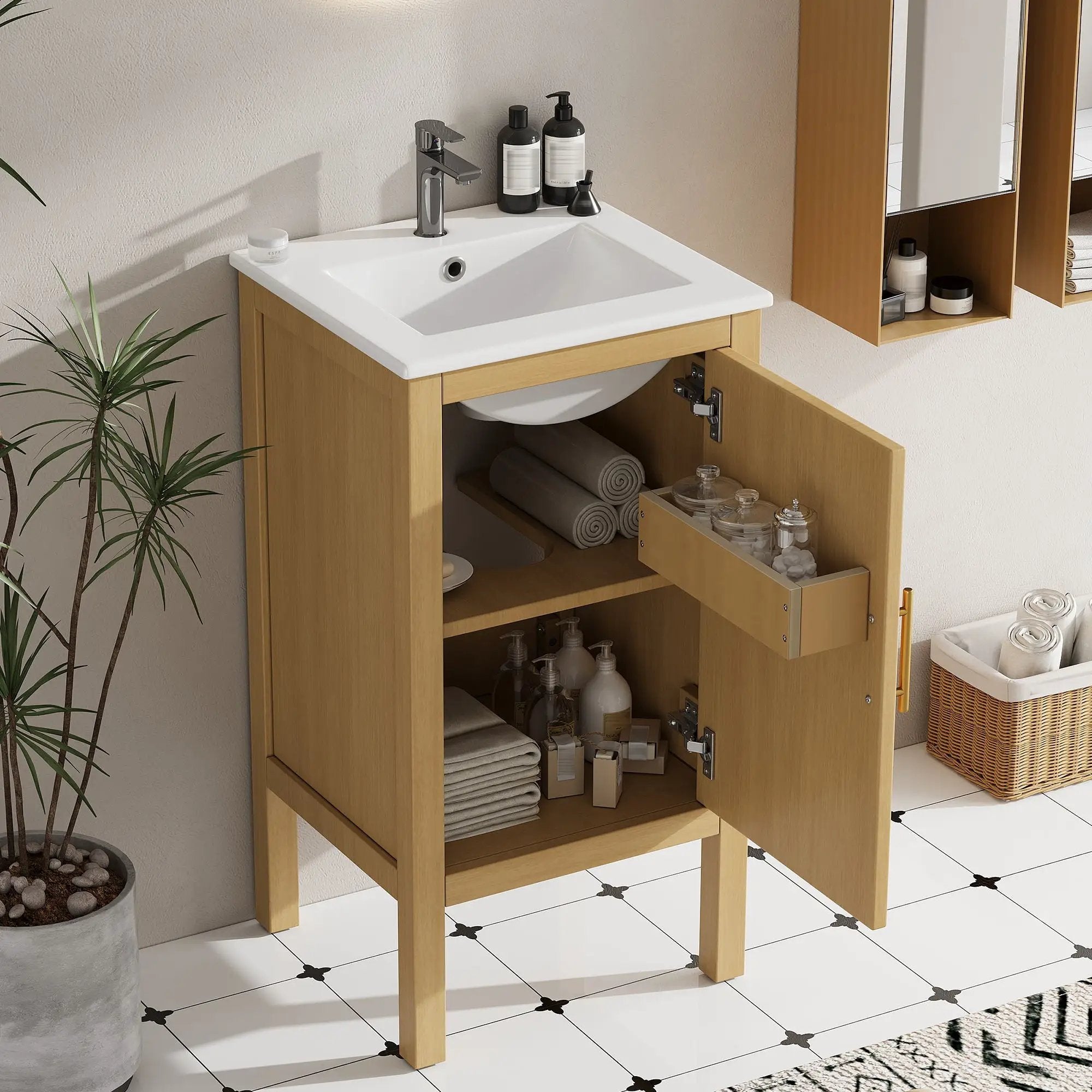 Bathroom Cabinet With Sink, Adjustable Shelf, Soft Closing Hinges - Natural Wood by Unique Piece Furniture