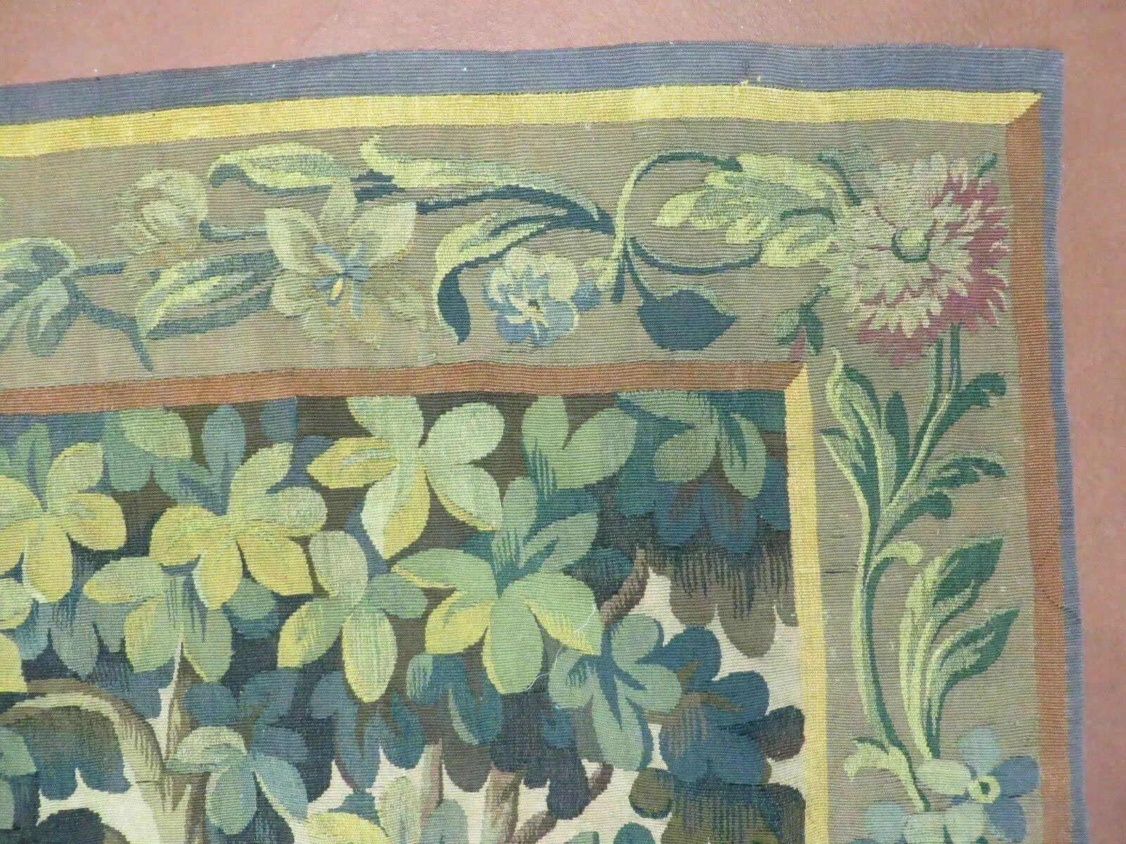 Antique French Tapestry 5x6 French Handmade Aubusson Nature One Of A Kind Rare by Jewel Rugs