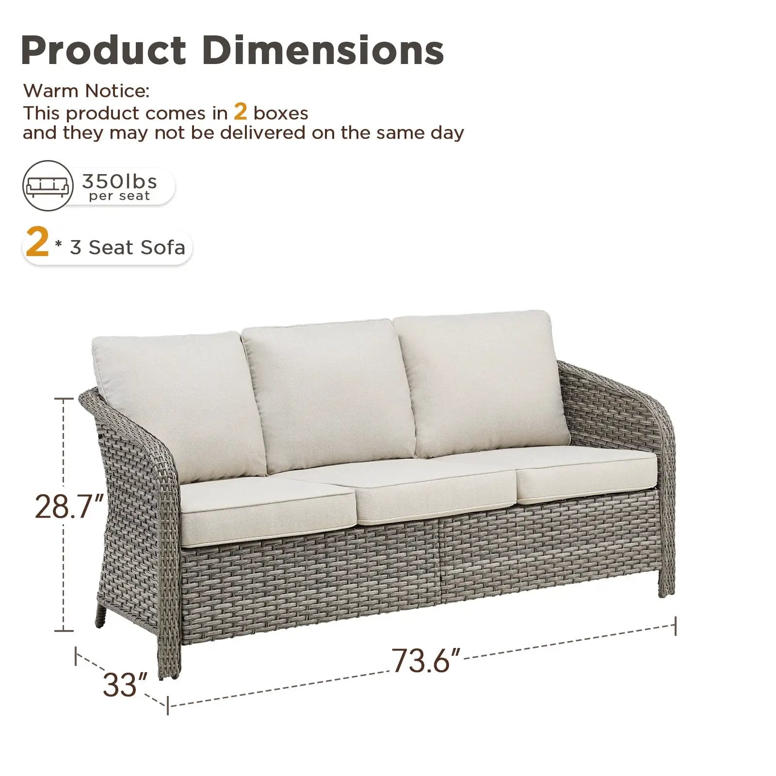 73.6" PE Wicker Rattan Outdoor Furniture Set - 3 Seat Sofa by HouseOfZazla