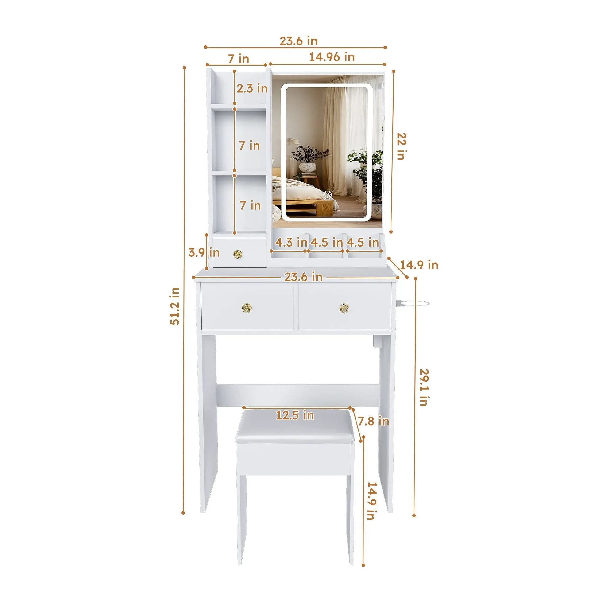 Modern Small Vanity Desk With 3 LED Lighting Modes, 3 Drawers by Unique Piece Furniture