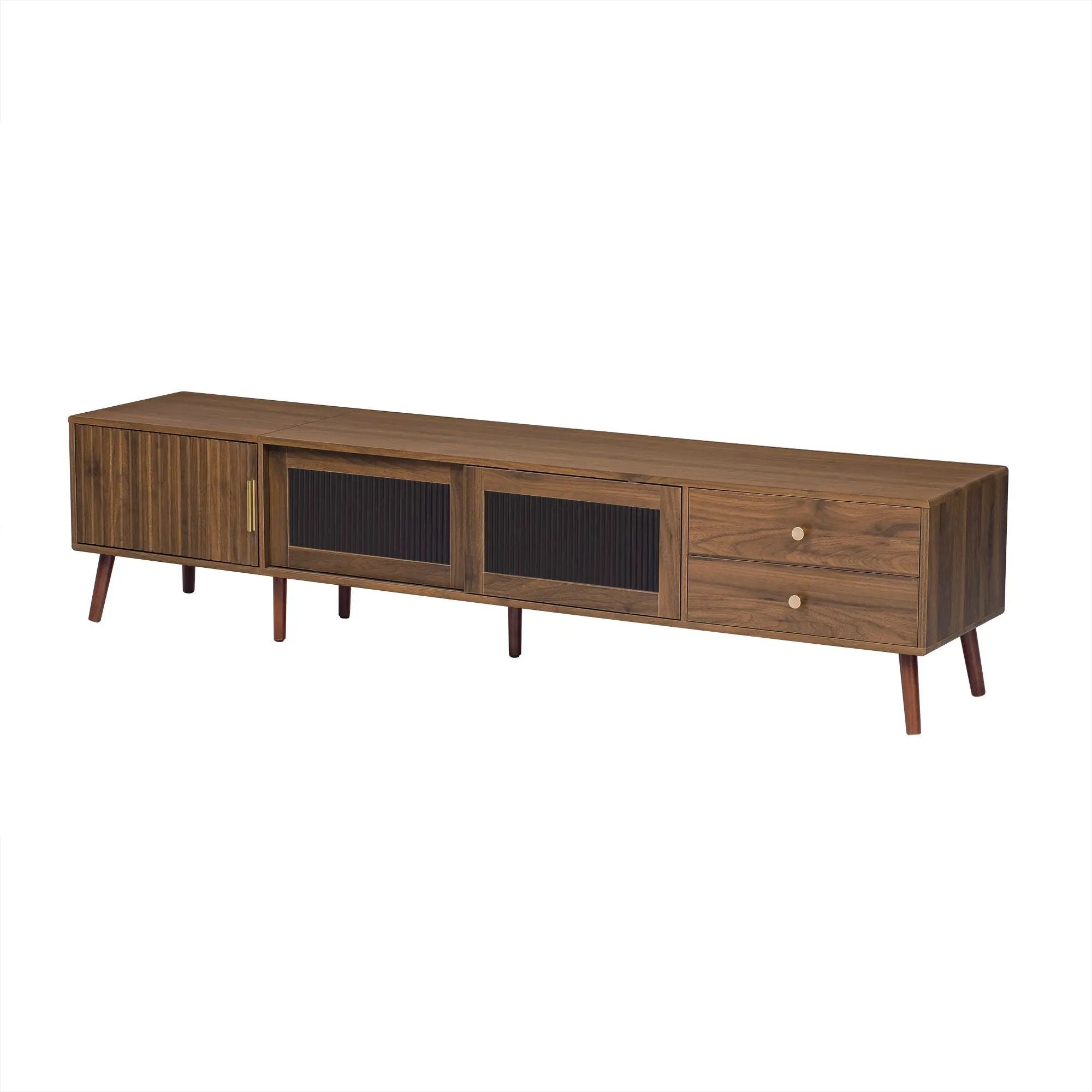 Doors TV Stand For TVs Up To 85", Entertainment Center With Storage Cabinets, TV Media Console Table For Living Room - Natural by Unique Piece Furniture