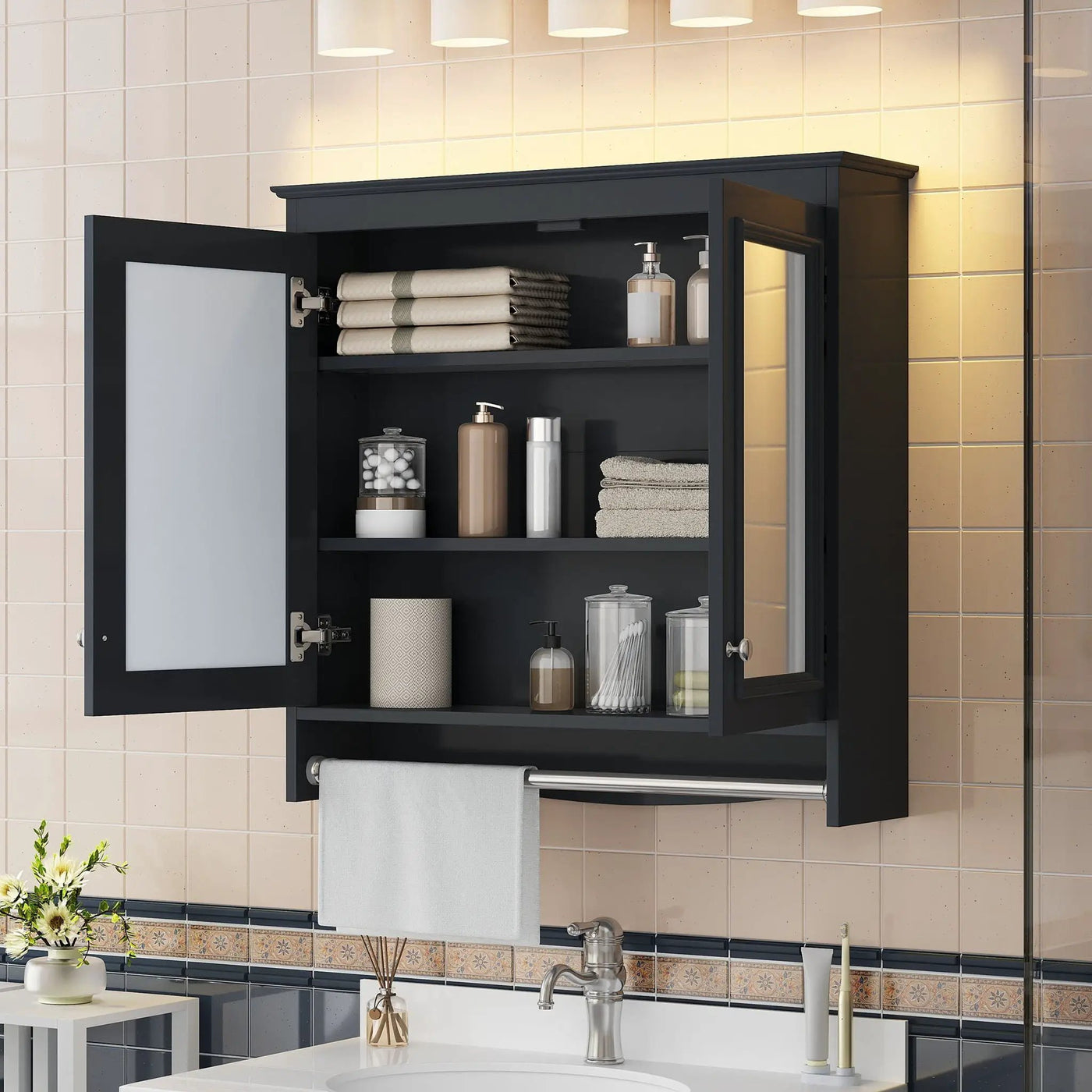 Modern Wall-Mounted Mirror Cabinet With Adjustable Shelves, Soft-Close Doors, High-Definition Mirror by HouseOfZazla