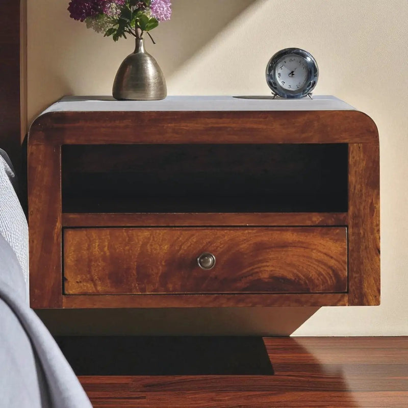 Chunky Chestnut Floating Bedside, 1-Drawer, 1 Open Slot by HouseOfZazla