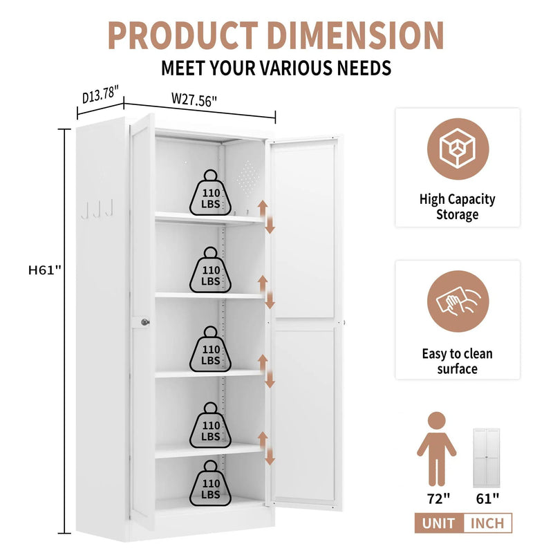 Metal Kitchen Pantry Cabinet With Adjustable Storage And 4 Heavy Duty Shelves - White by Unique Piece Furniture
