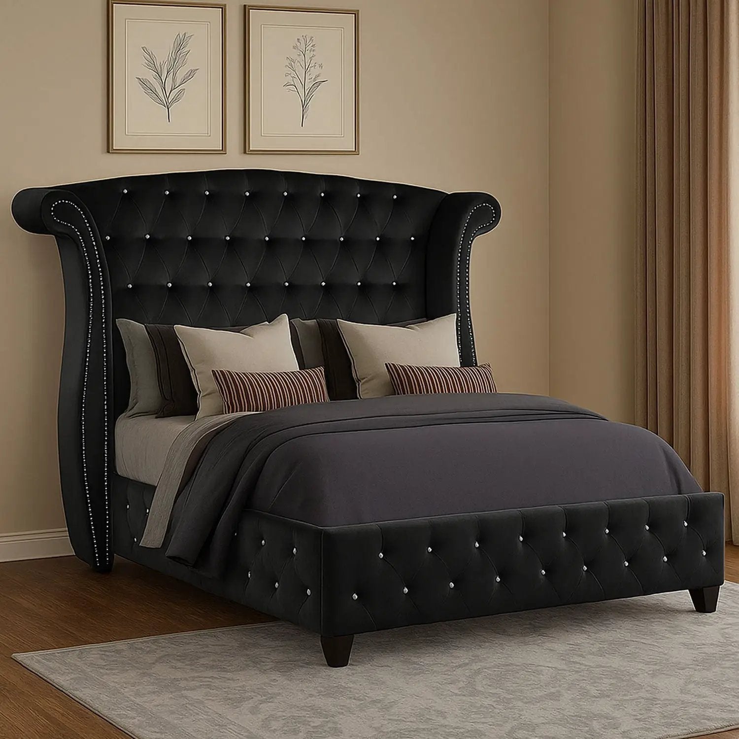Sophia - Crystal Tufted Upholstered Bed by HouseOfZazla