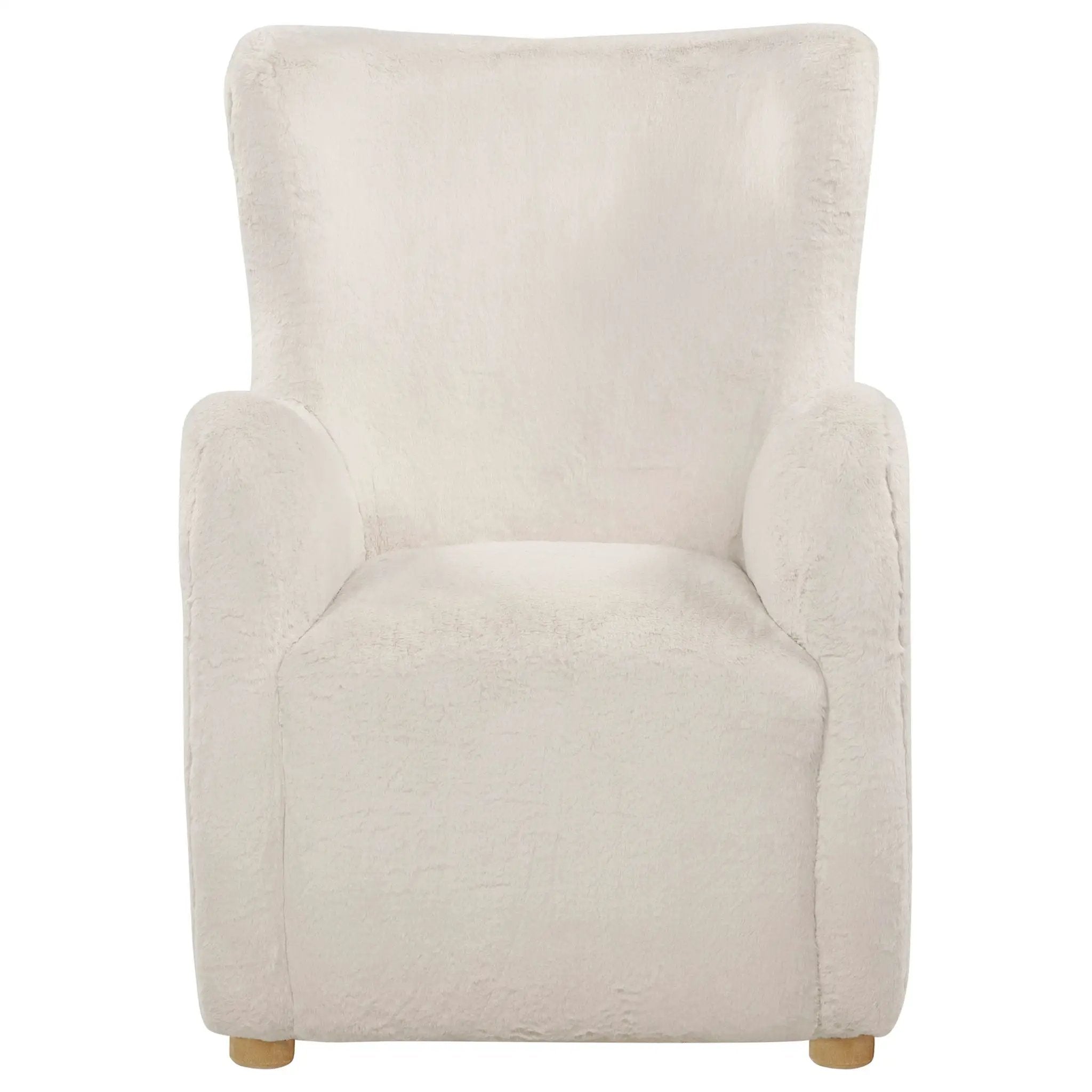 Thornton Faux Fur Upholstered Wingback Lounge Accent Chair Cream by Unique Piece Furniture