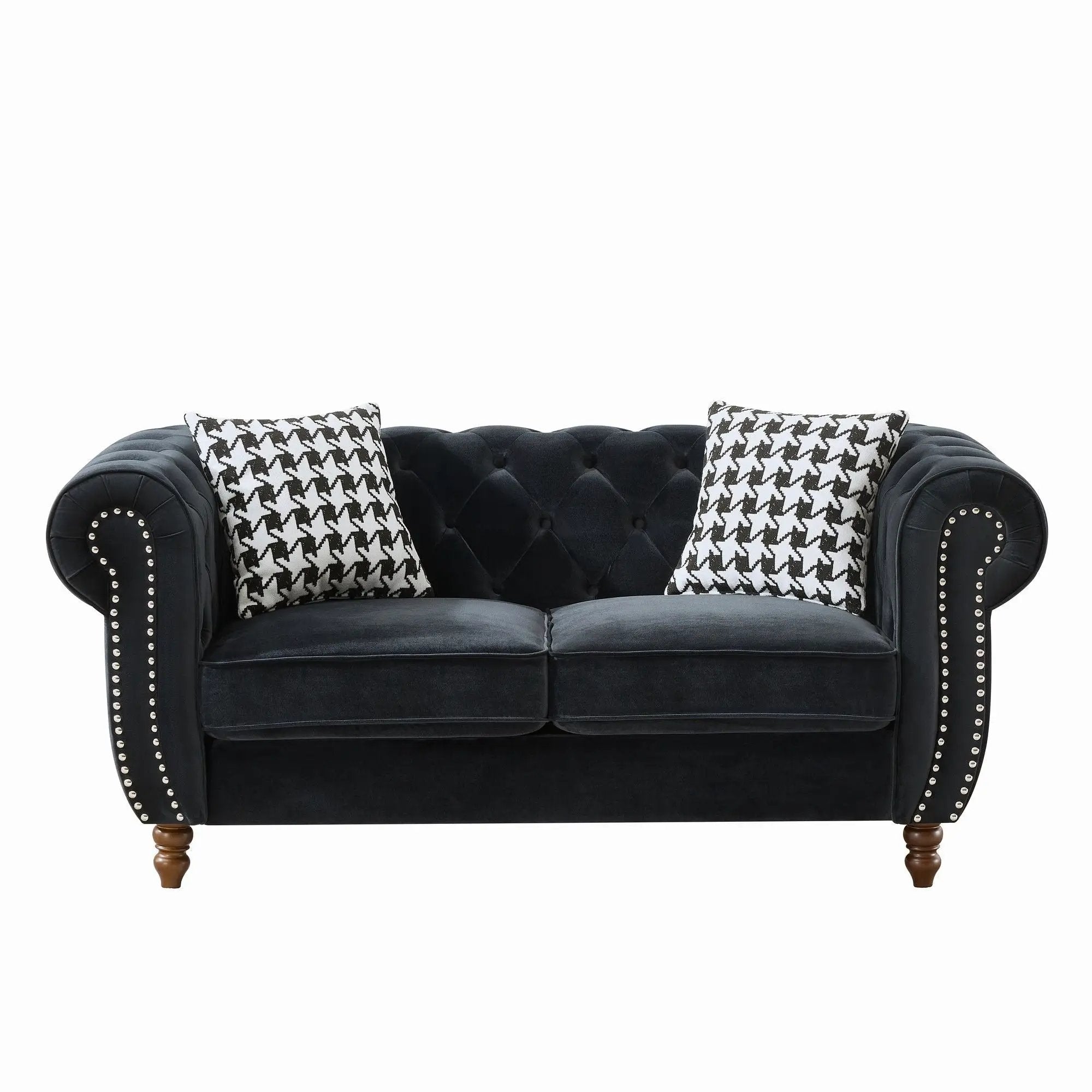 Chesterfield Upholstery Fabric Loveseat With Roll Armrest And Nailhead by HouseOfZazla