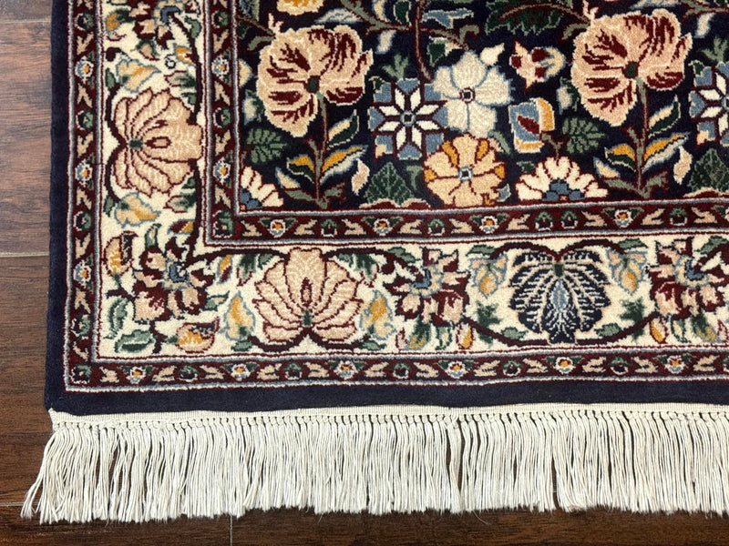 Square Pak Persian Small Rug 2.7 x 2.7, William Morris Design, Dark Green, Floral, Handmade by Jewel Rugs