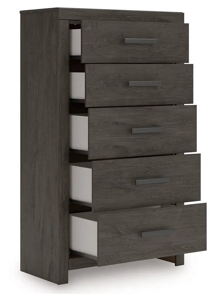 Prendonea - Five Drawer Chest - Charcoal by Unique Piece Furniture