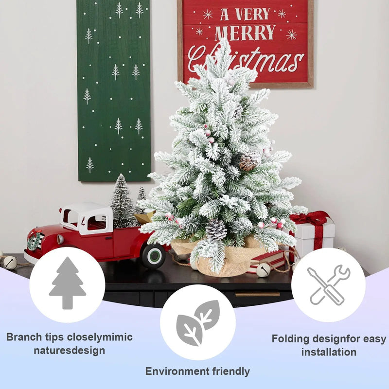 3FT Flocked Tabletop Christmas Tree with Pine Cones by HouseOfZazla