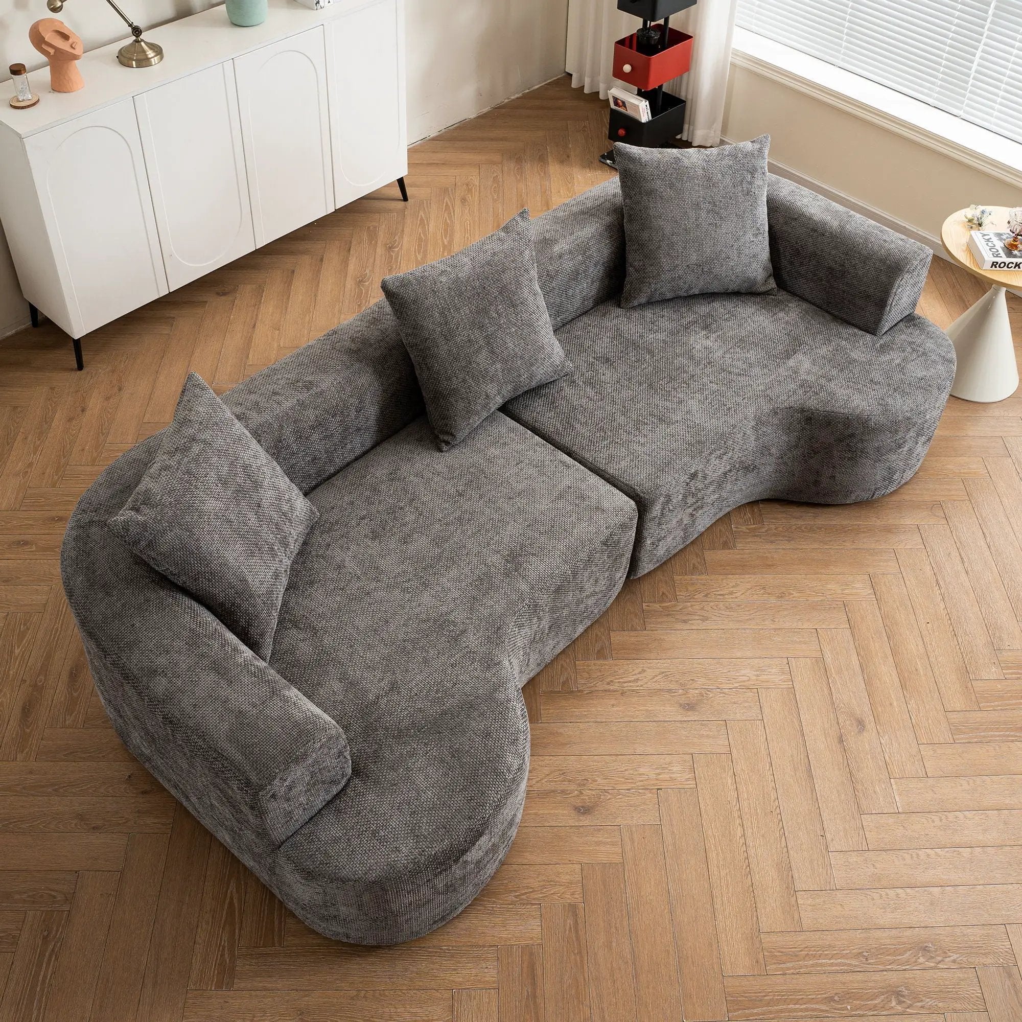 Modern Style Ultra Smooth Curved Sofa With 3 Pillows by Unique Piece Furniture
