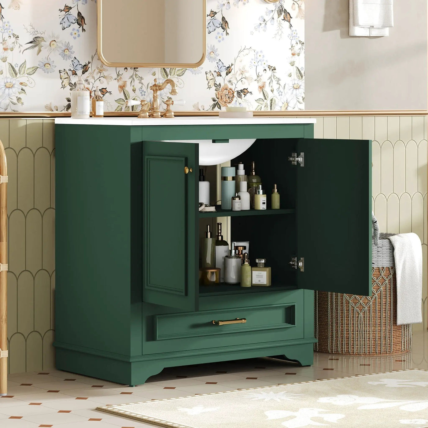 Bathroom Vanity With Sink, Cabinet & 2 Soft Closing Doors & Adjustable Shelf by HouseOfZazla