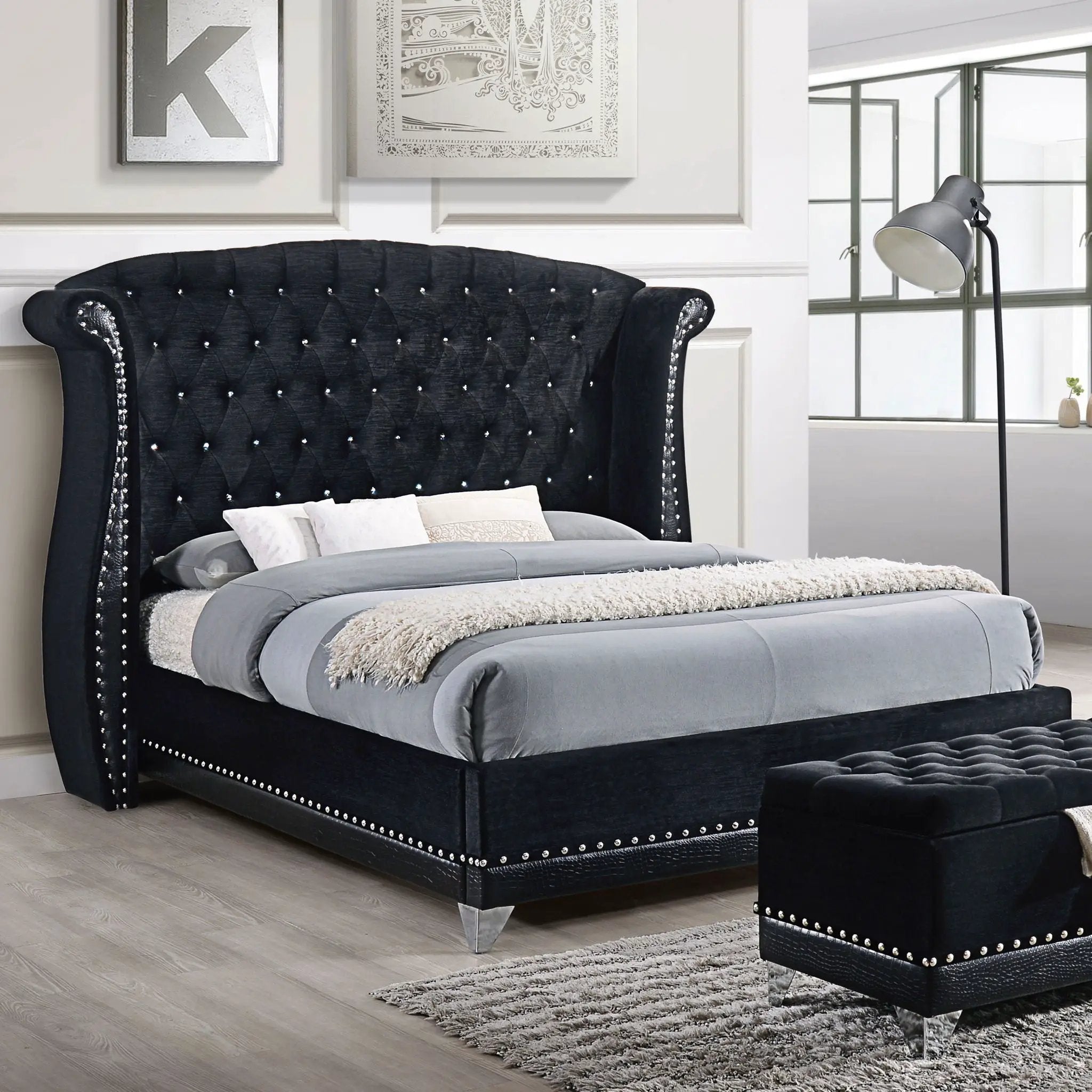 Barzini Upholstered California King Wingback Bed Black by Unique Piece Furniture
