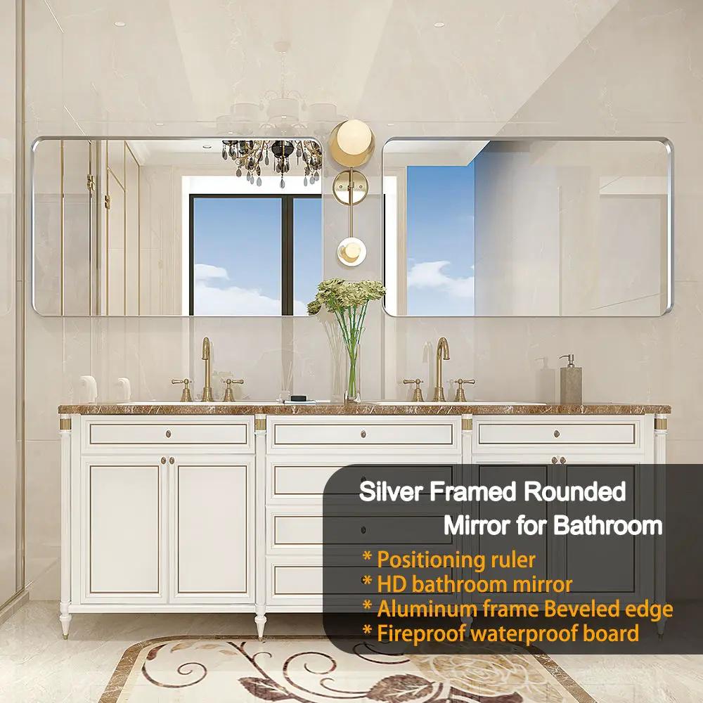 Rounded Corner Rectangle Bathroom Mirror For Wall Metal Frame Wall Mounted Bathroom Mirror Vanity Bathroom Mirror (Horizontal & Vertical) by HouseOfZazla