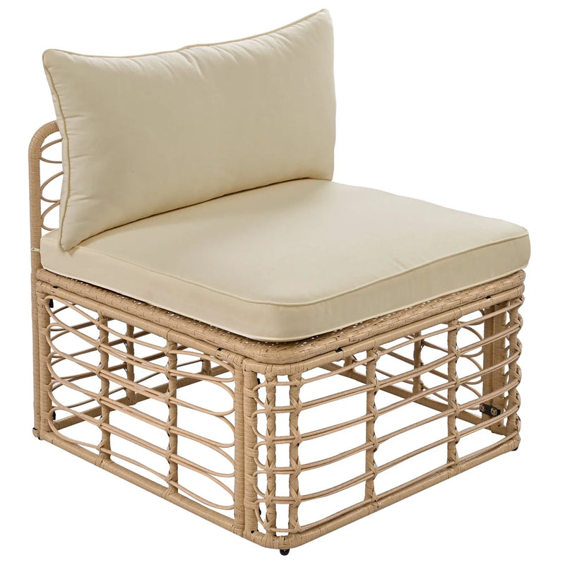 7 Pieces Outdoor Patio Furniture, All-Weather Rattan Sectional Sofa Set with Thick Cushions and Pillows, Freely Combined Conversation Sets for Garden, Backyard, Balcony, Brown by HouseOfZazla