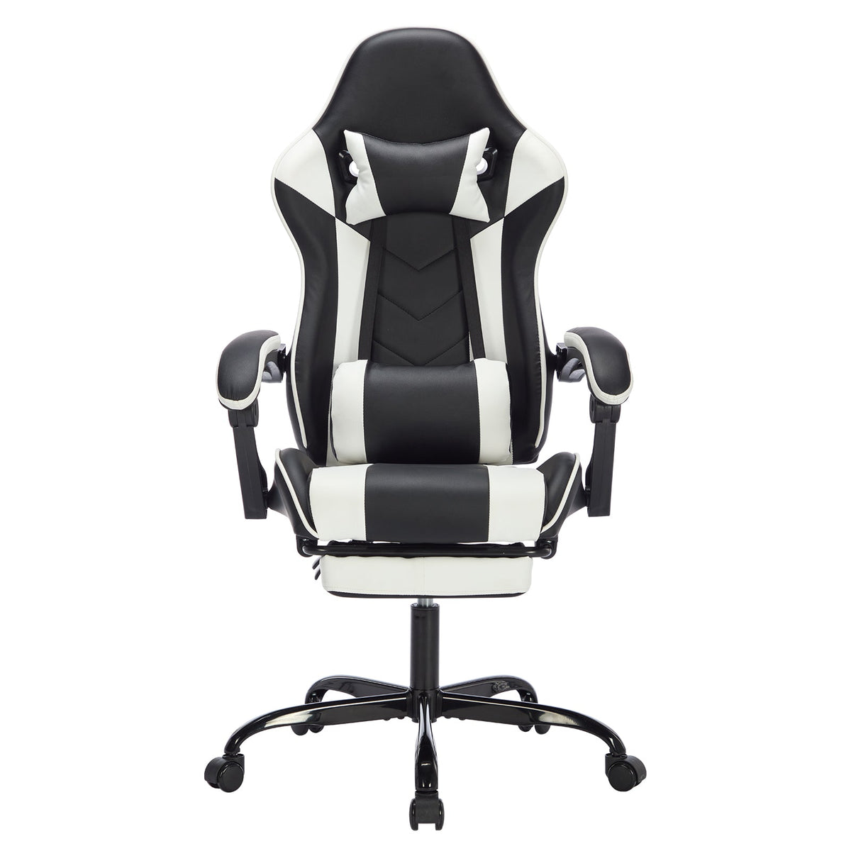 Ergonomic Gaming Chair with Footrest and Massage Lumbar Pillow – Black White / Black+Orange, photo 3 of 10