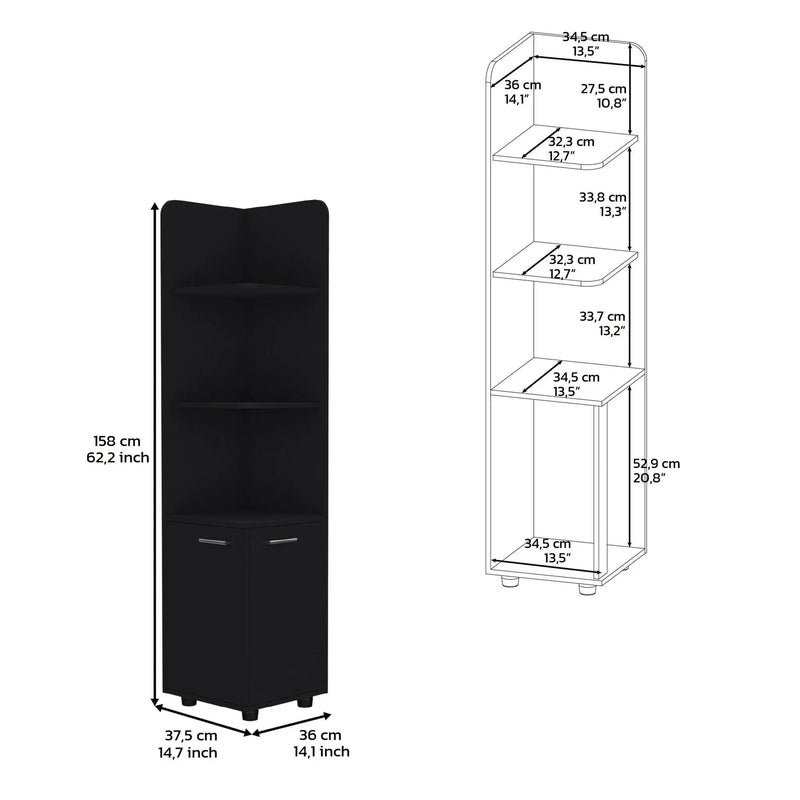 Corner Cabinet Tall With 3 Tier Shelf And 2 Door - Black by HouseOfZazla