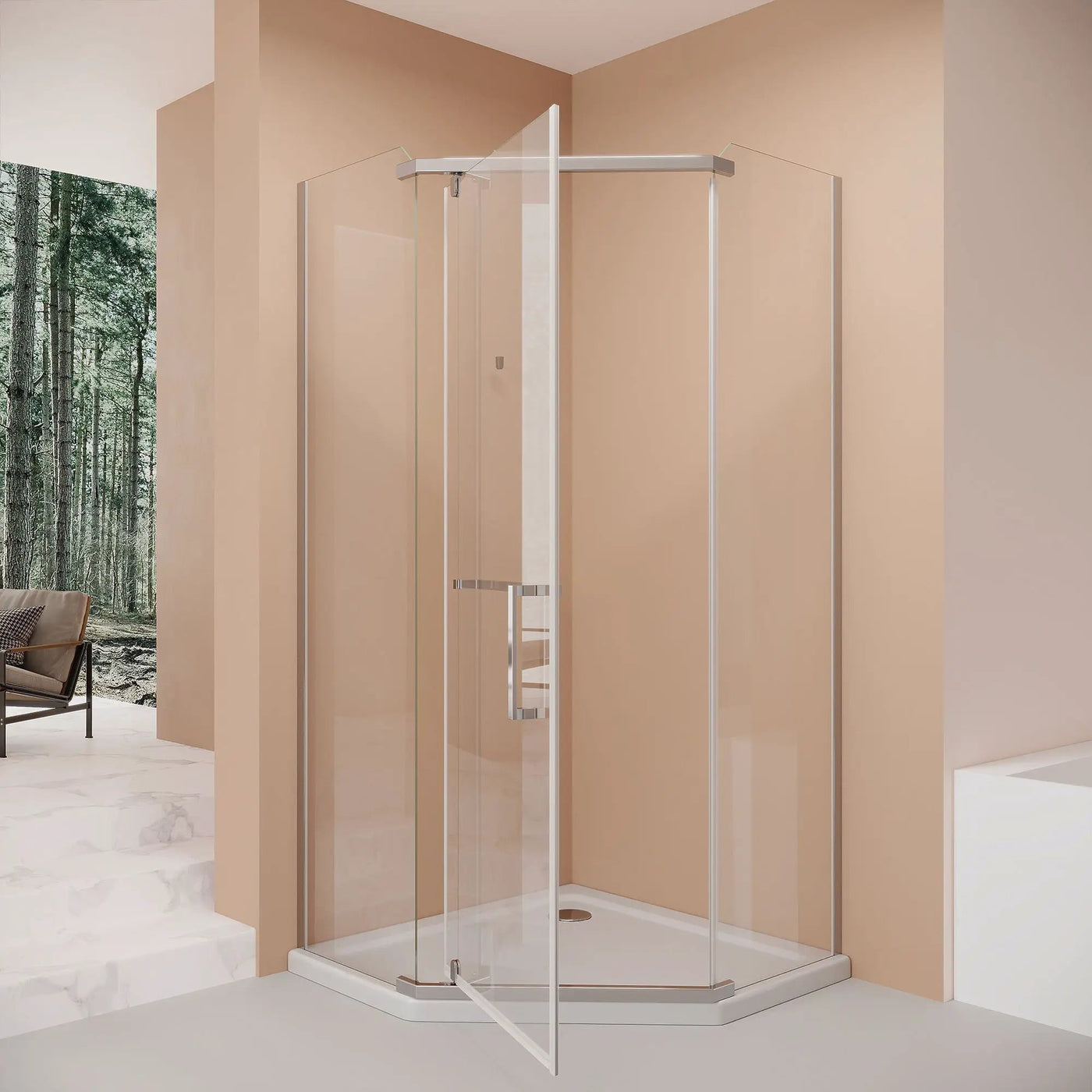 Frameless Neo Angle Shower Door WithTempered Glass by HouseOfZazla