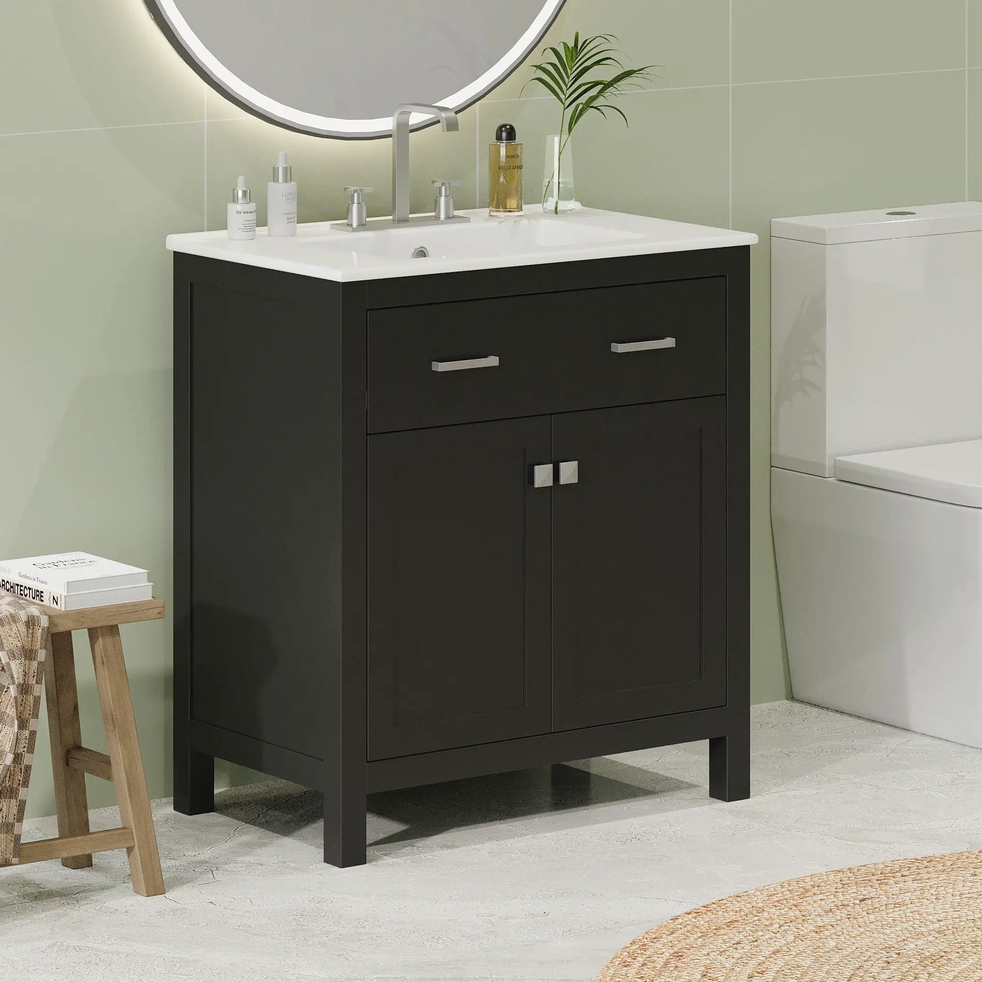 Bathroom Vanity With Ceramic Sink, Modern Single Bathroom Cabinet With 2 Doors And A Shelf, Soft Close Doors by HouseOfZazla