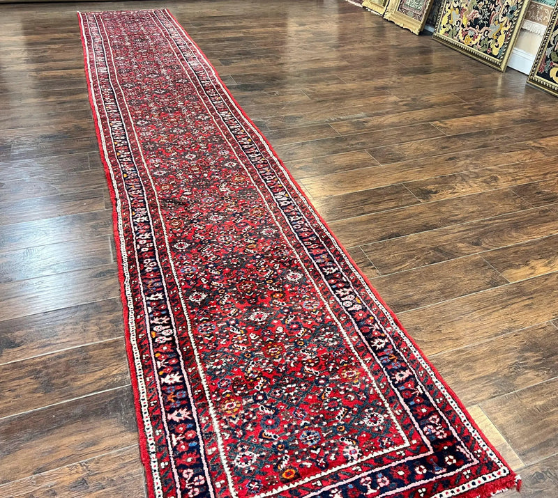 Long Persian Runner Rug 2.9 x 17, Red Handmade Wool Rug for Hallway, Antique Persian Carpet, 17ft Runner, Persian Hamadan Dargazine Rug by Jewel Rugs