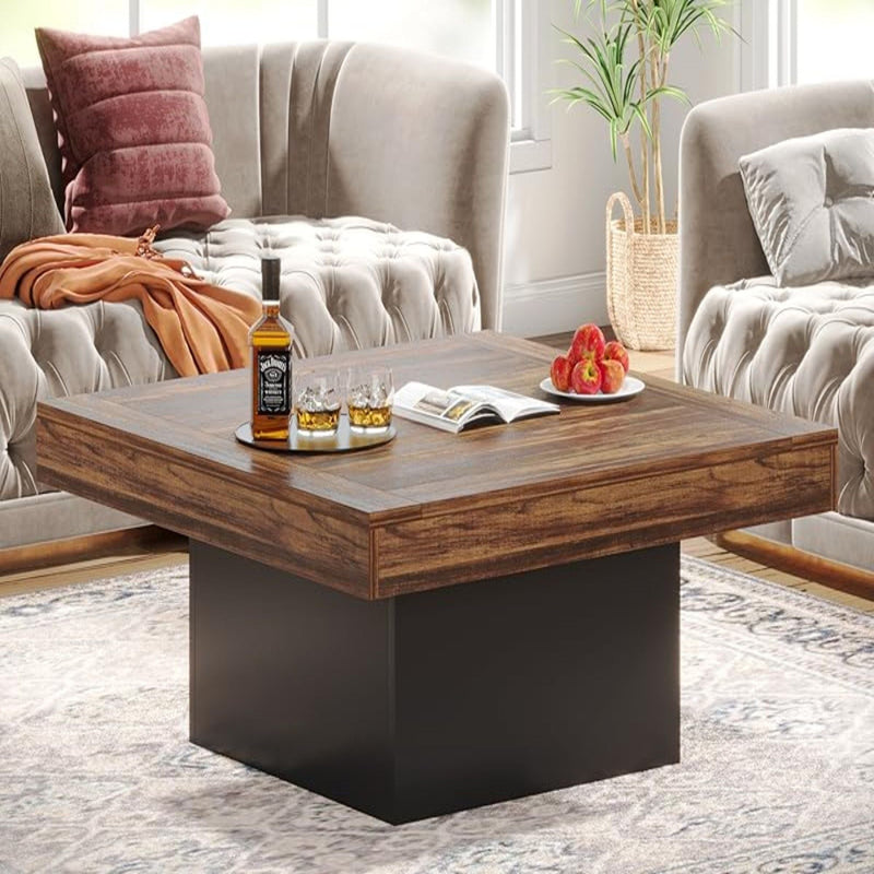 LED Coffee Table With Base, Center Table For Living Room - Rustic Brown by HouseOfZazla