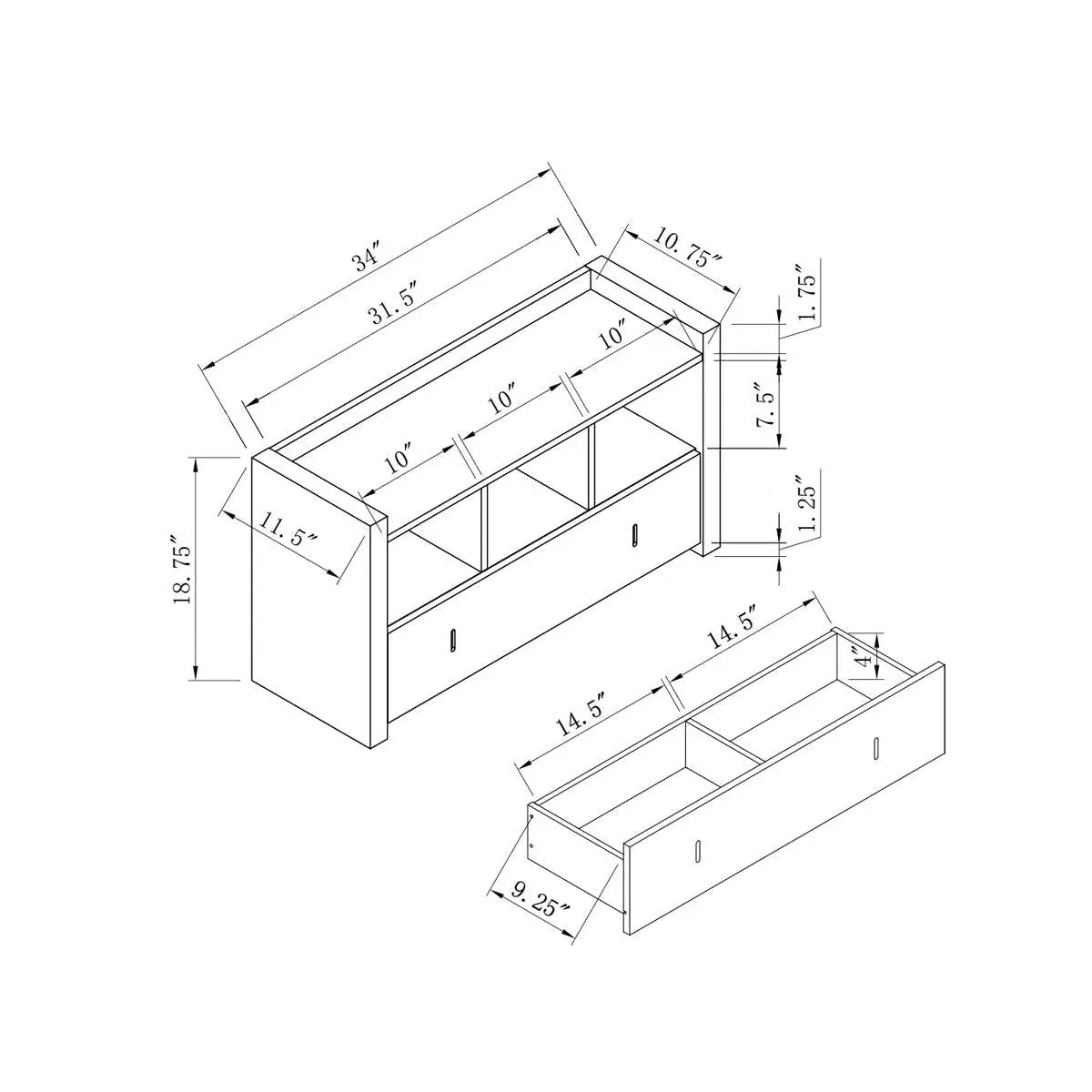 Shoe Entry Bench With Three Shelves, One Drawer With Divided Compartment by Unique Piece Furniture