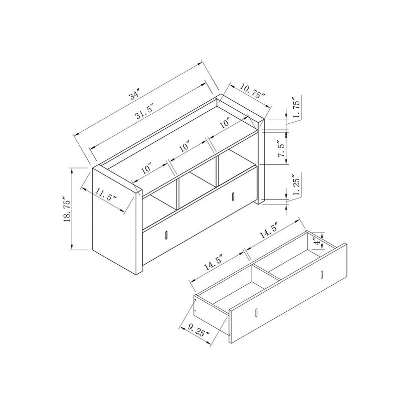 Shoe Entry Bench With Three Shelves, One Drawer With Divided Compartment by Unique Piece Furniture