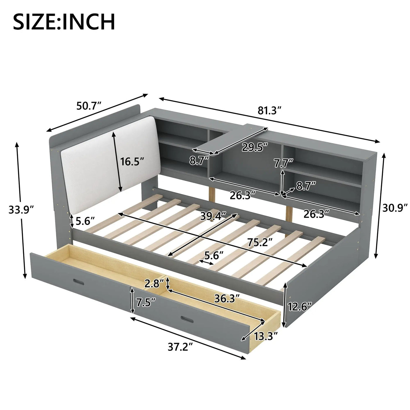 Platform Bed With Storage Headboard, Shelves And 2 Drawers by HouseOfZazla