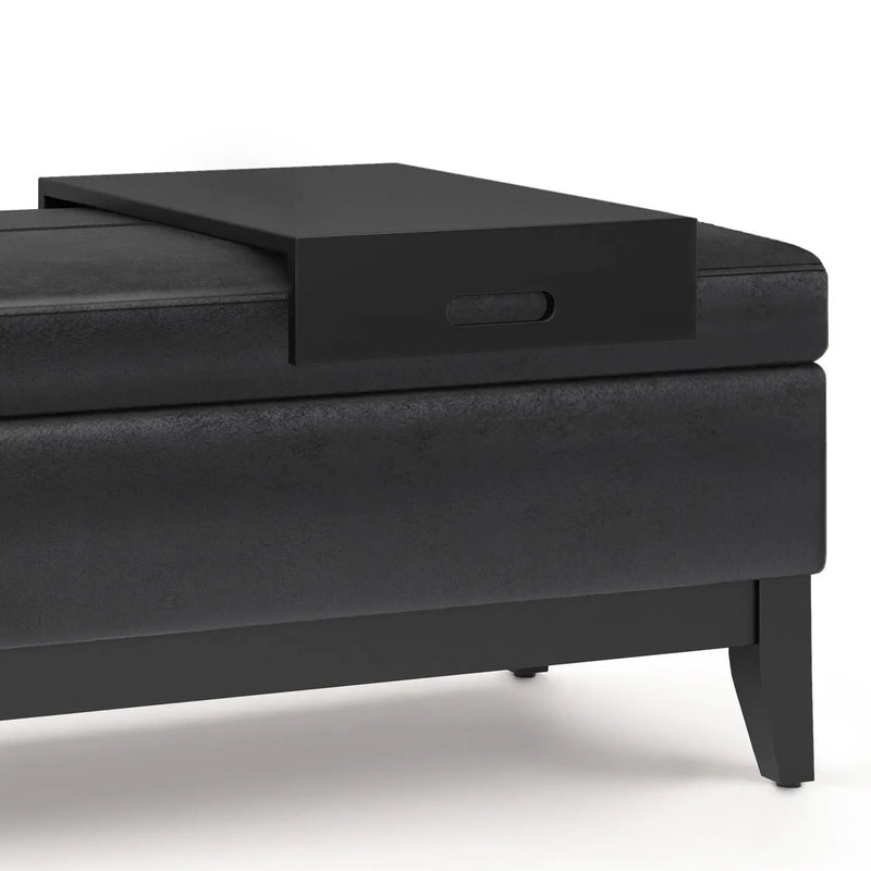 Oregon - Storage Ottoman Bench With Tray - Distressed Black by HouseOfZazla