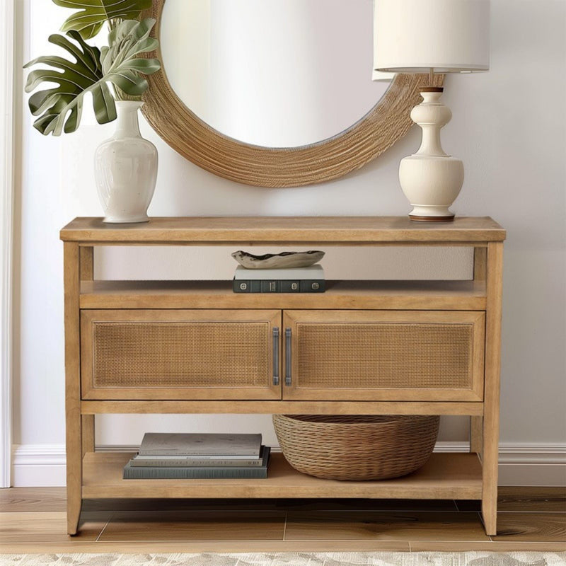 Naomi - 2 Door Storage Console Table With Ample Shelving - Natural by HouseOfZazla
