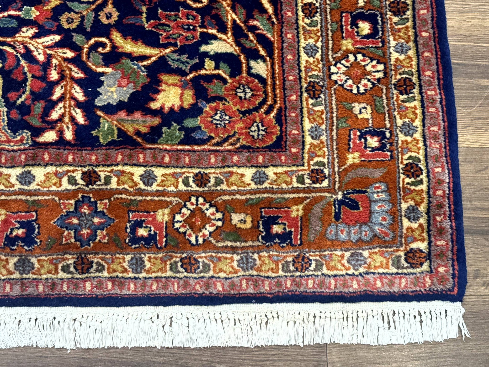 Indo Persian Sarouk Rug 4x6, Blue and Rust Red by Jewel Rugs