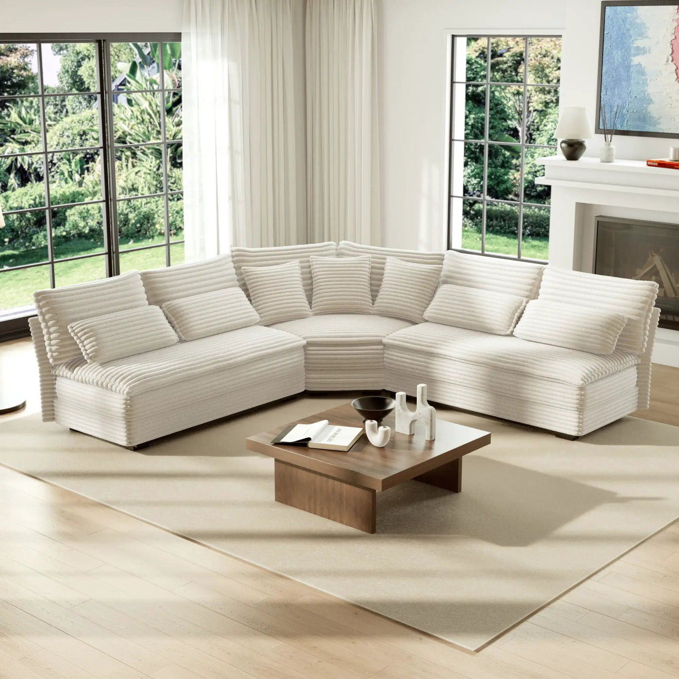 5 Seater L Shaped Sectional Sofa With Curved Corner, 7 Pillows by HouseOfZazla