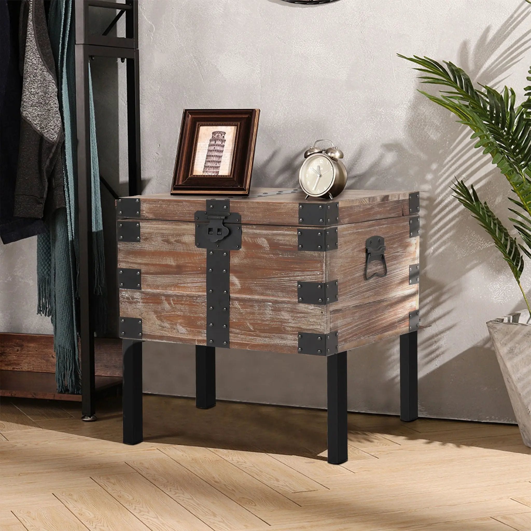 Trunk Table And Side Table With Large Storage Dress Up Your Liviing Room (Set of 3) - Antique Gray by HouseOfZazla