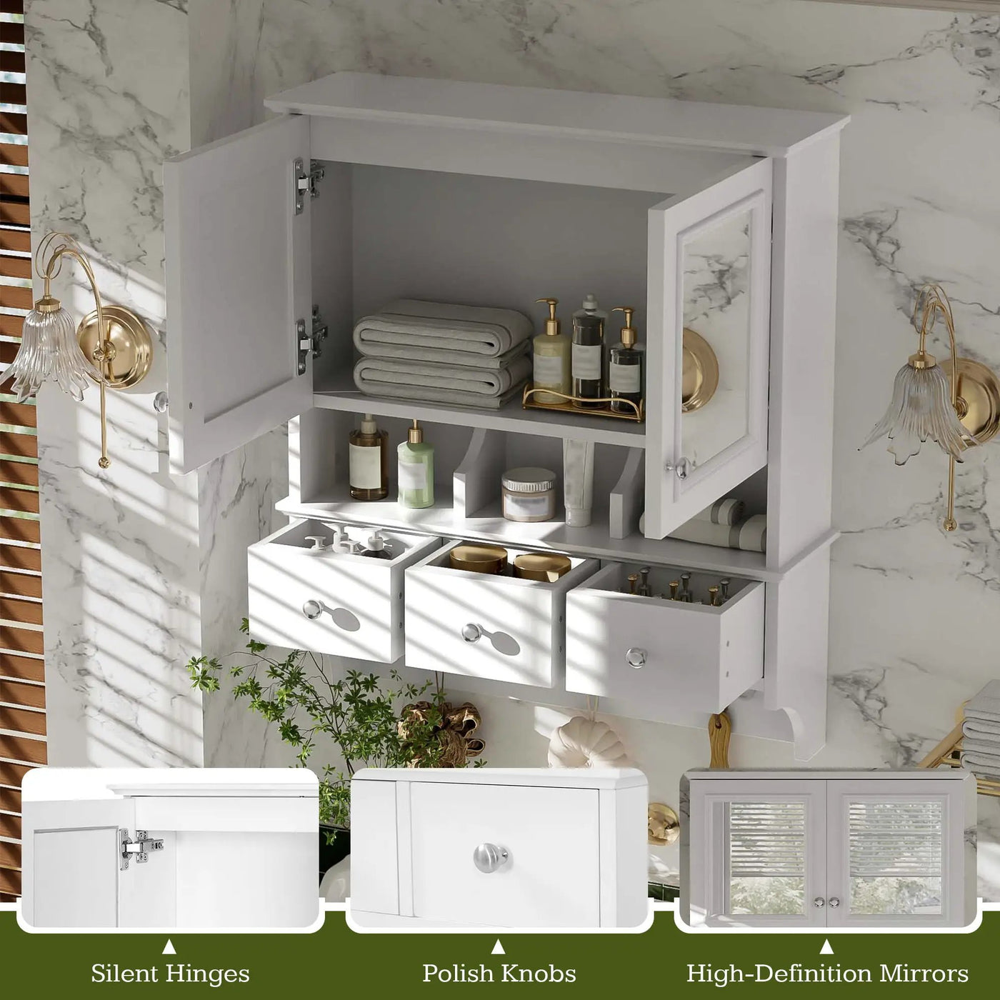 Modern Bathroom Mirror Cabinet With Drawers, Organizer Hooks, And High-Definition Mirrors by HouseOfZazla